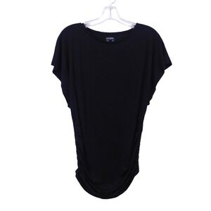 Lisa Rinna Collection Short Sleeve Blouse, Side Ruching,‎ Black, Size XS